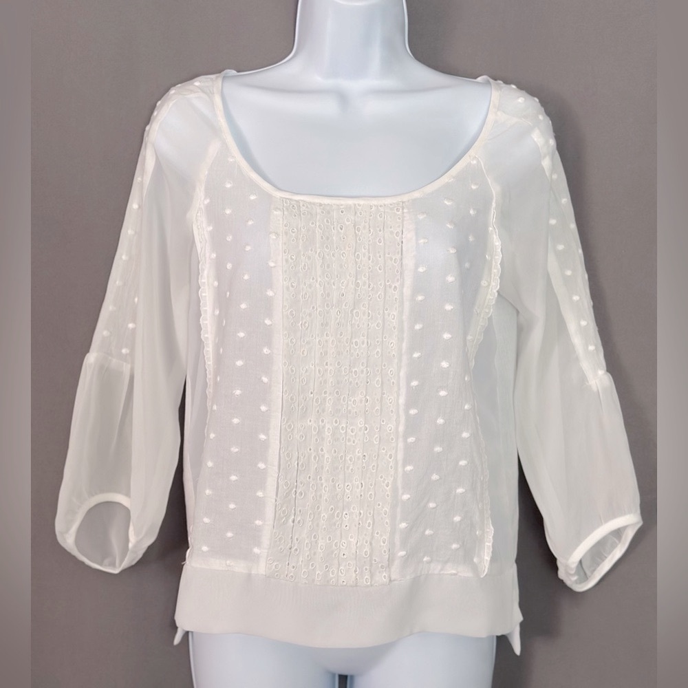 American Eagle Outfitters White Sheer Lace Blouse (914)